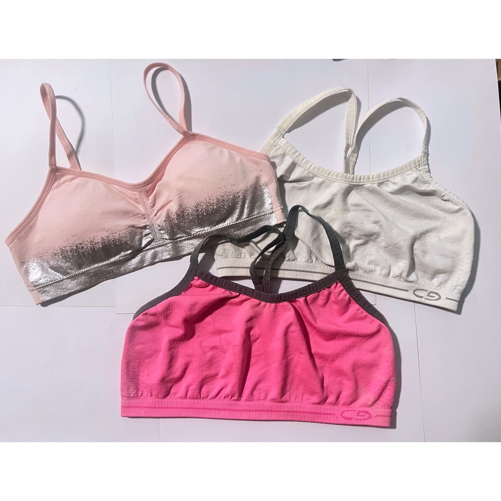 Champion & Maidenform XL Girls/Teen Sports Bras & Bralette Set 3 Pink White Grey